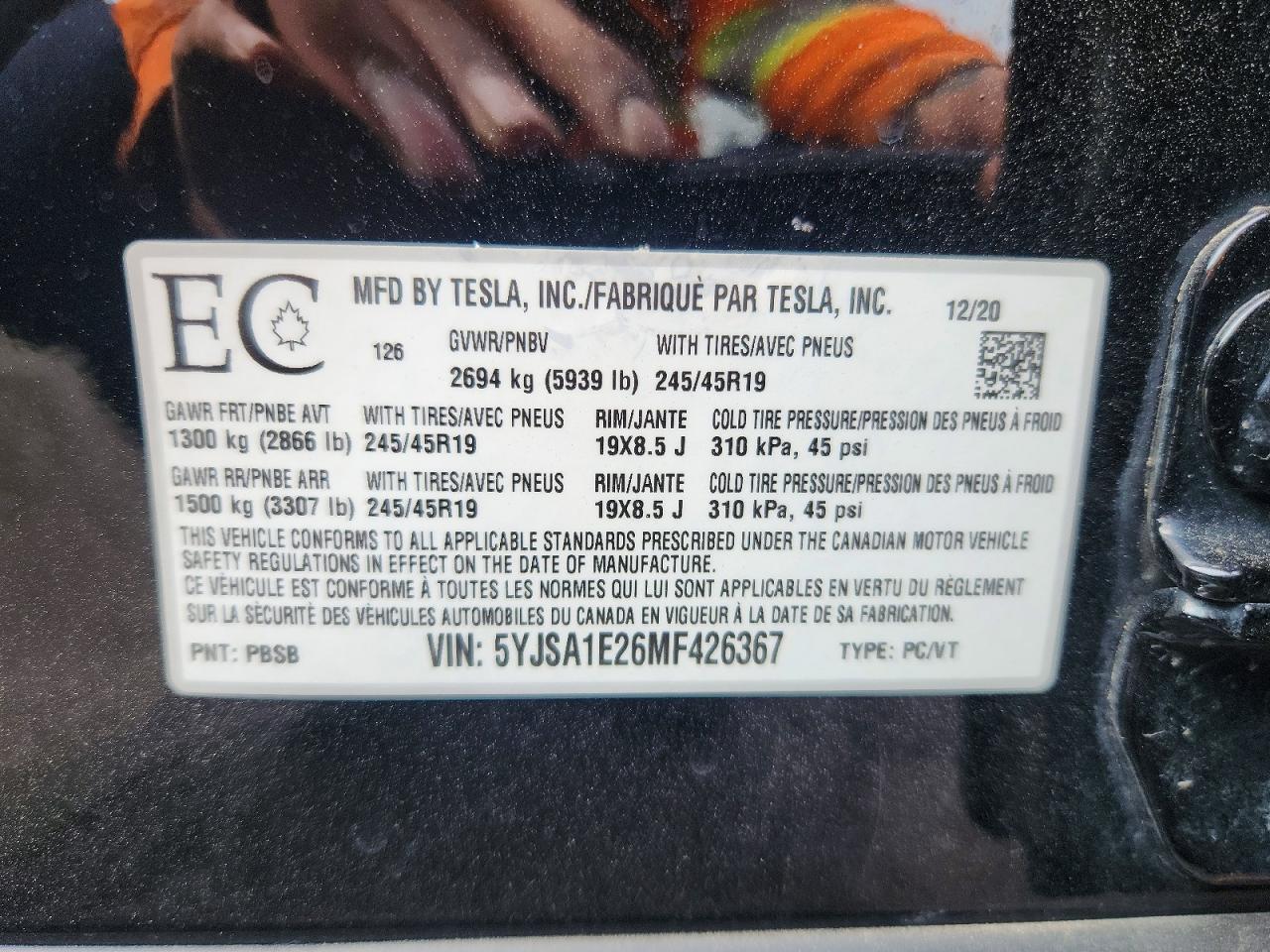 5YJSA1E26MF426367 · 2021 TESLA MODEL S · 12/12