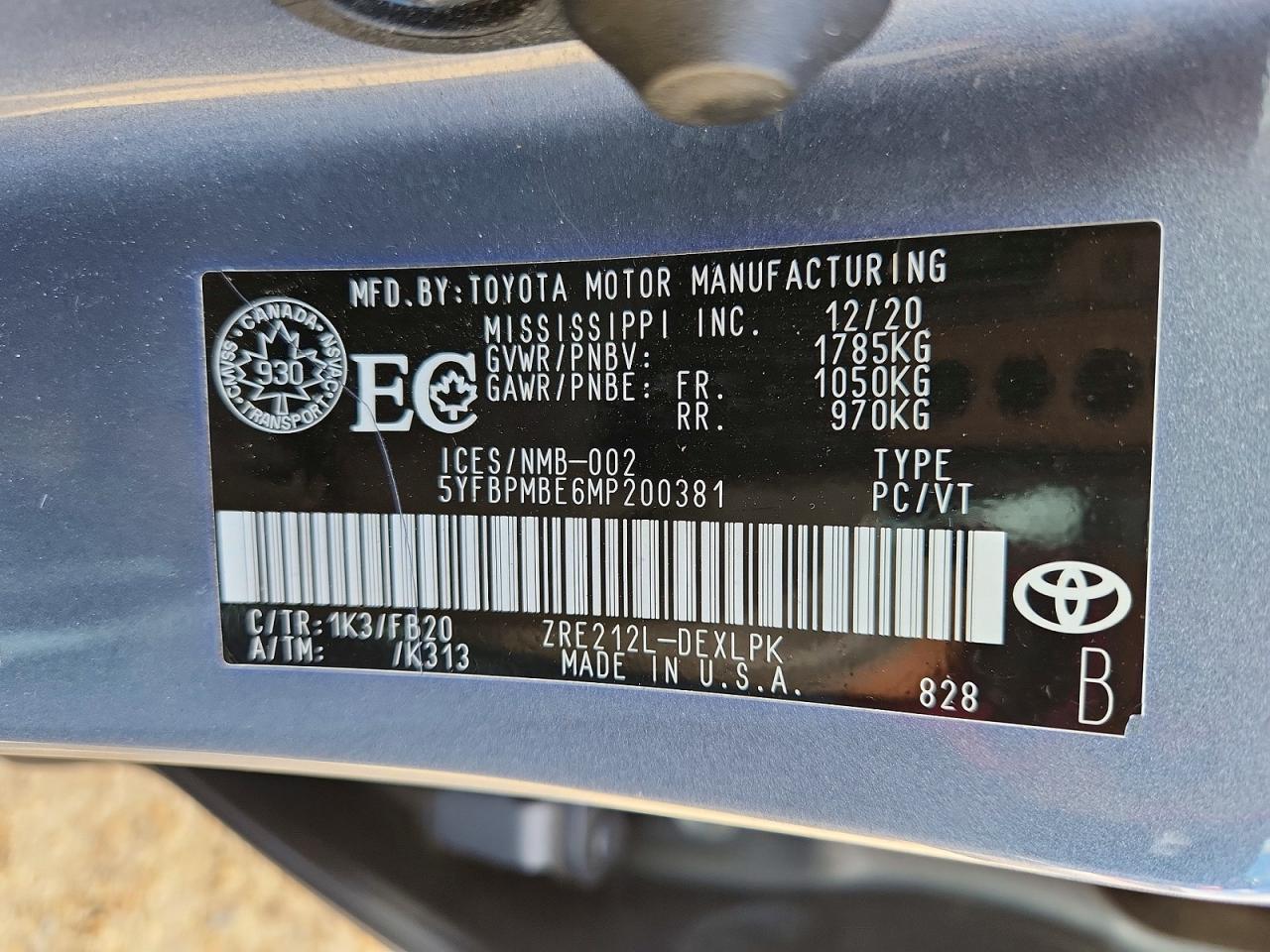5YFBPMBE6MP200381 · 2021 TOYOTA COROLLA · 12/12