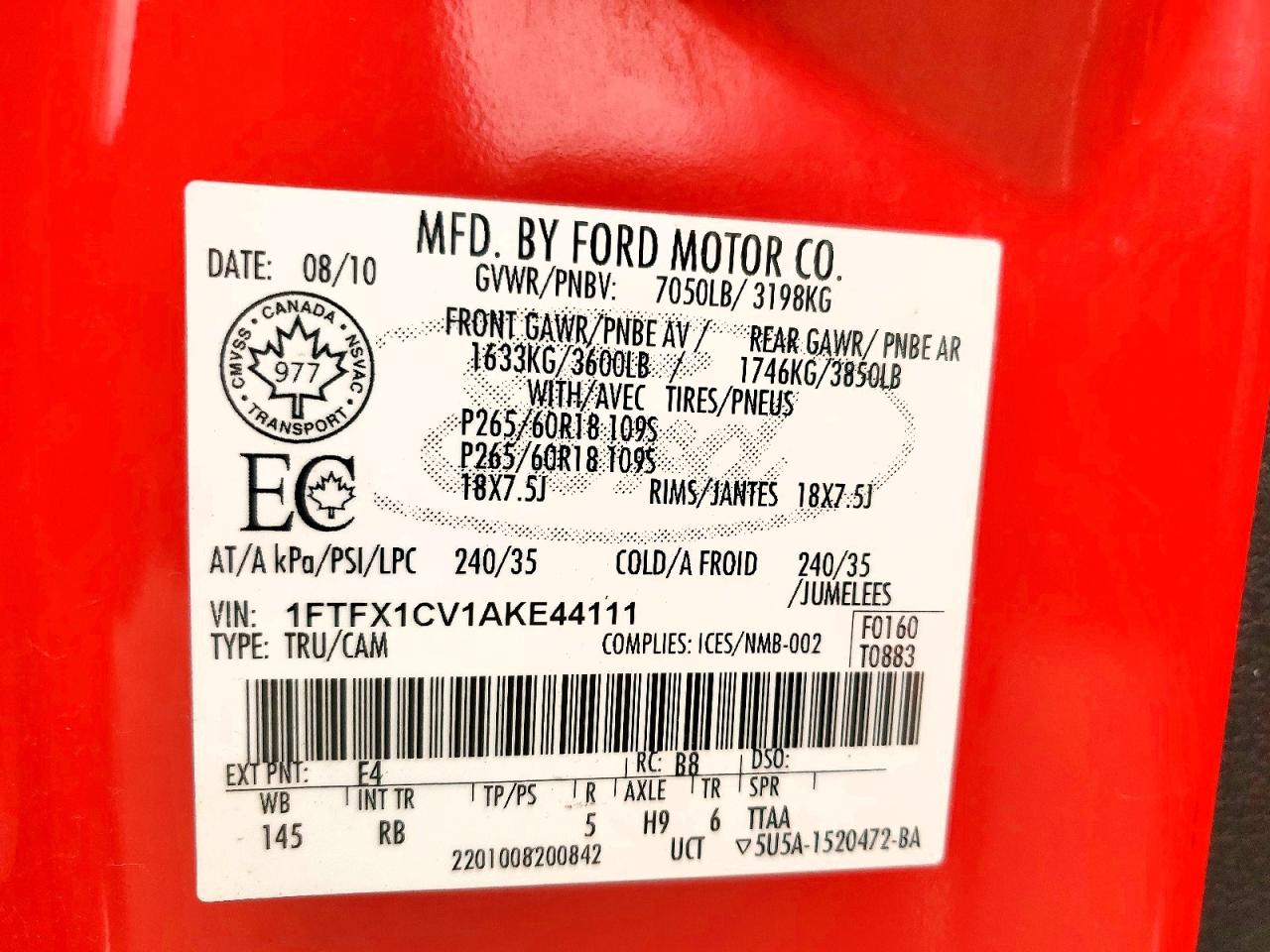 1FTFX1CV1AKE44111 · 2010 FORD F150 · 12/12