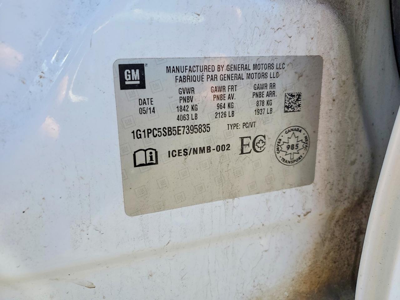 1G1PC5SB5E7395835 · 2014 CHEVROLET CRUZE · 12/12