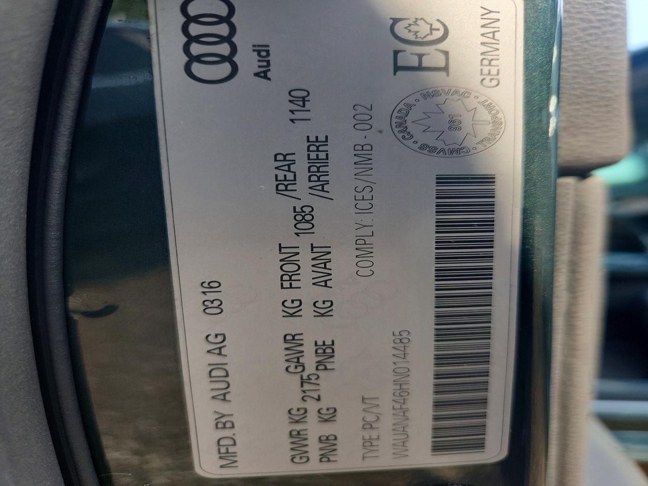 WAUANAF46HN014485 · 2017 AUDI A4 · 12/12