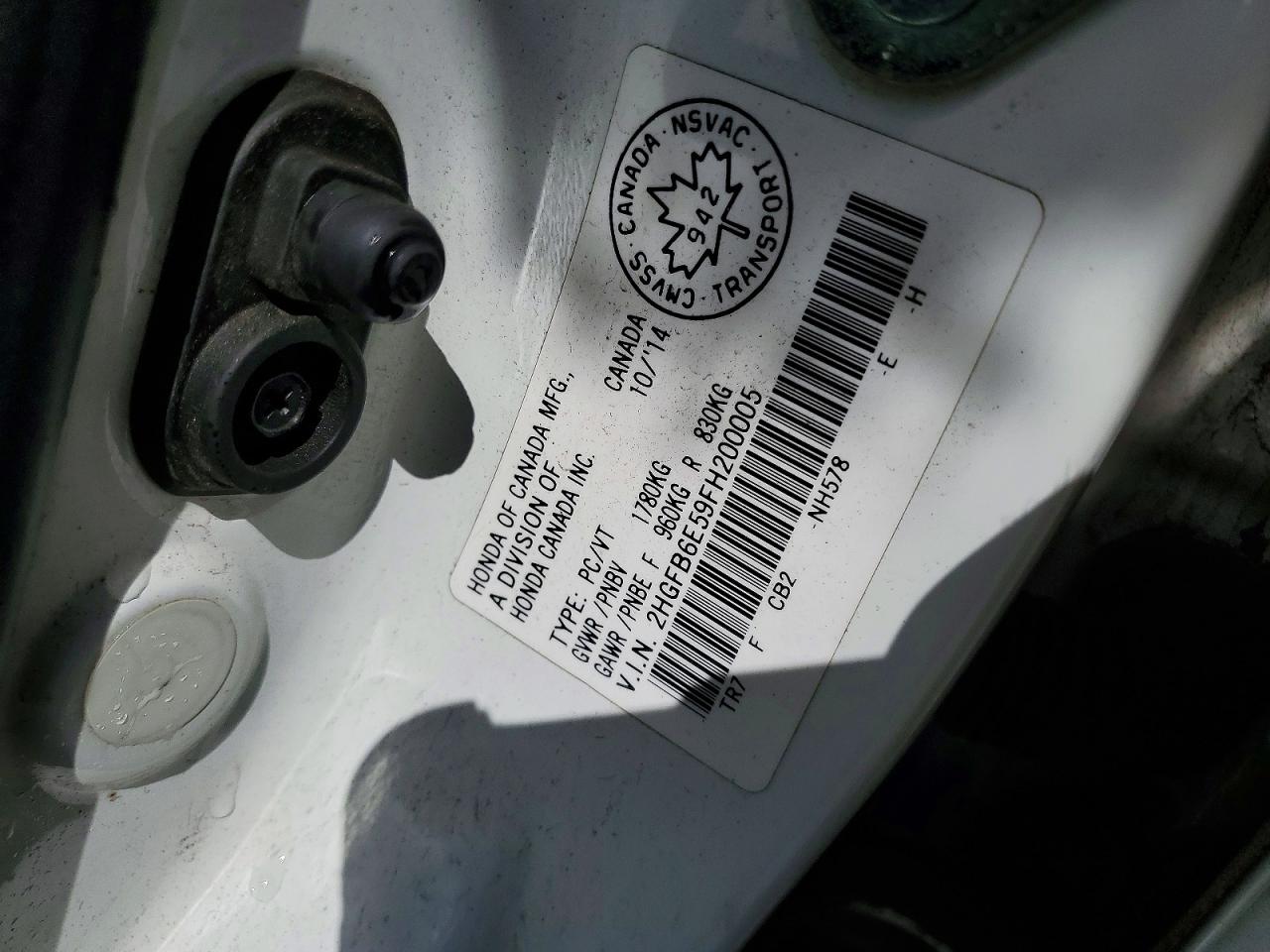 2HGFB6E59FH200005 · 2015 HONDA CIVIC · 12/12