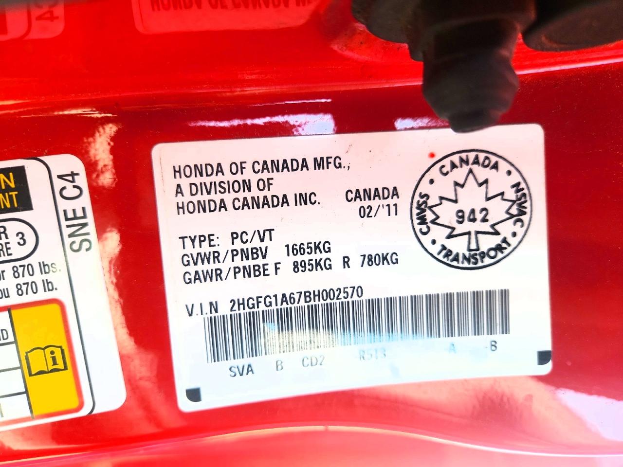 2HGFG1A67BH002570 · 2011 HONDA CIVIC · 12/12