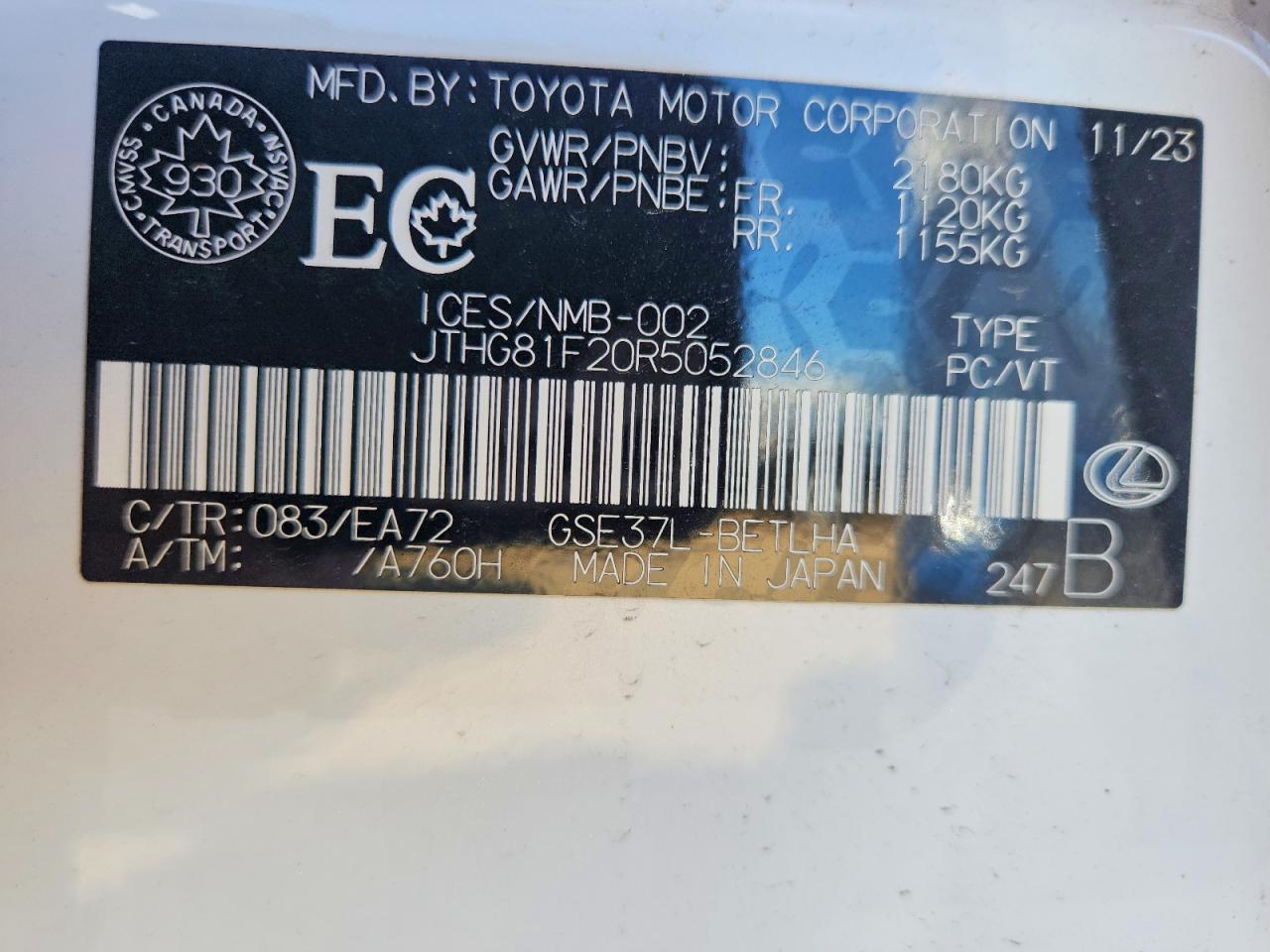 JTHG81F20R5052846 · 2024 LEXUS IS · 12/12