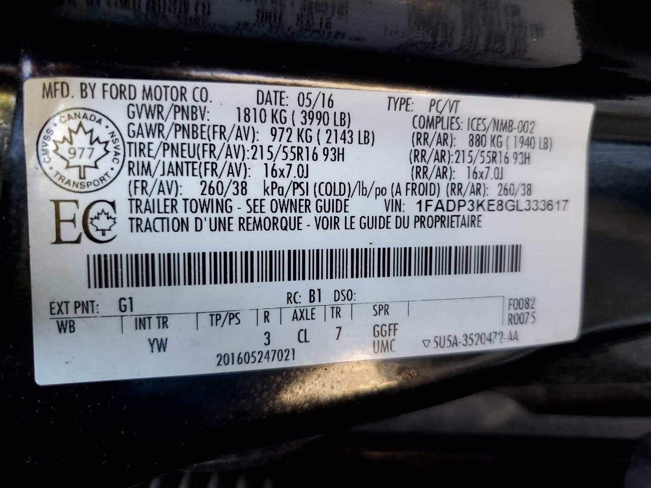 1FADP3KE8GL333617 · 2016 FORD FOCUS · 12/12