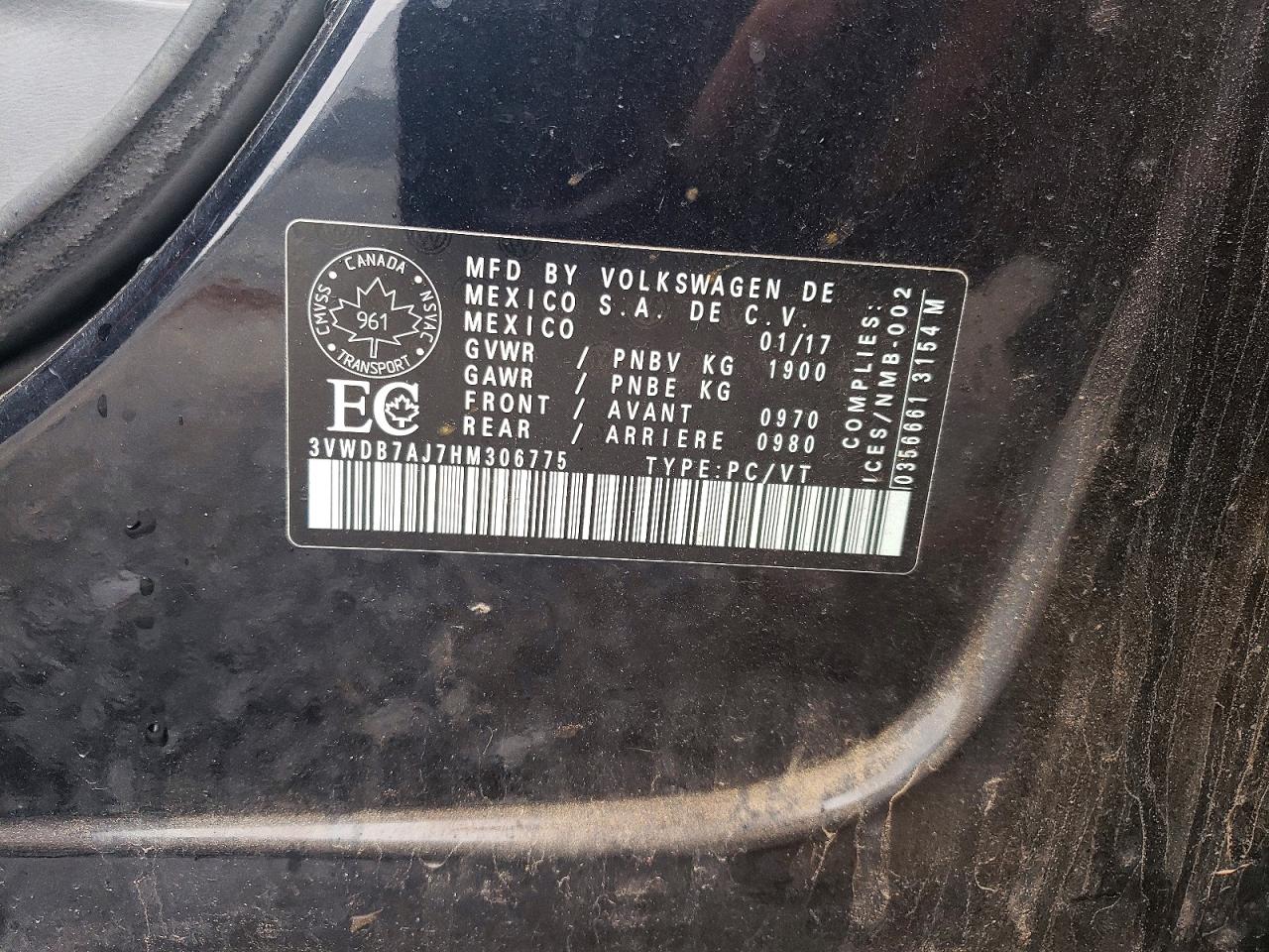 3VWDB7AJ7HM306775 · 2017 VOLKSWAGEN JETTA · 12/12