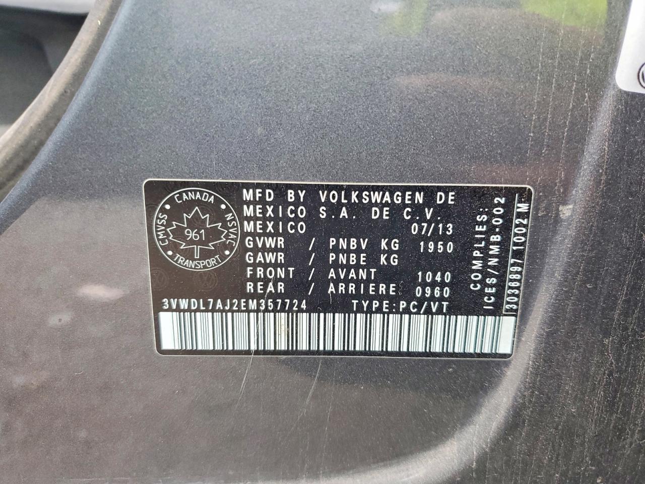 3VWDL7AJ2EM357724 · 2014 VOLKSWAGEN JETTA · 12/12