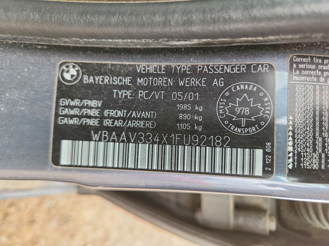 WBAAV334X1FU92182 · 2001 BMW 325 · 12/12