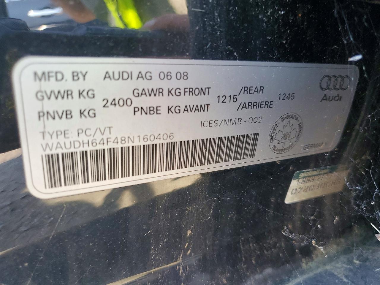 WAUDH64F48N160406 · 2008 AUDI A6 · 12/12