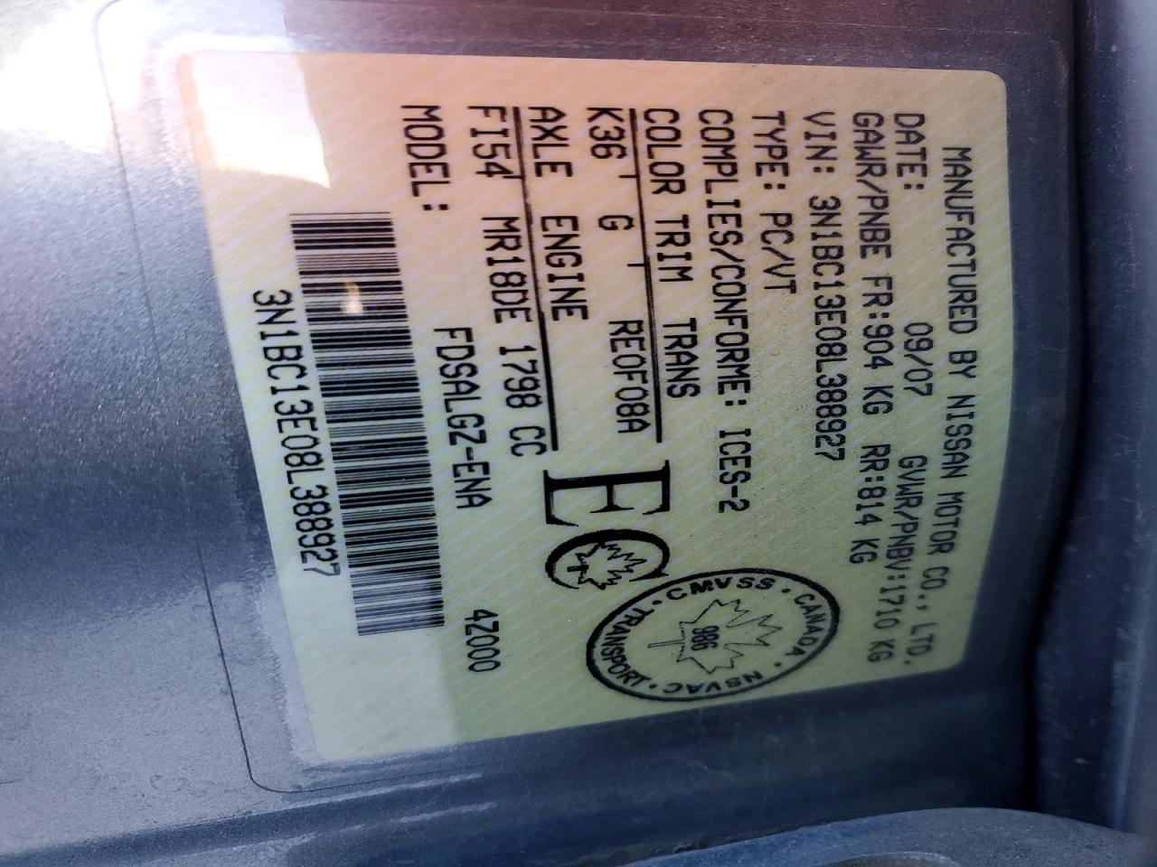 3N1BC13E08L388927 · 2008 NISSAN VERSA · 12/12