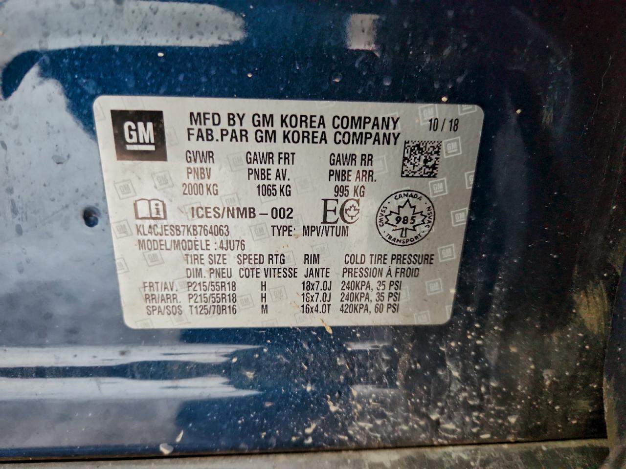KL4CJESB7KB764063 · 2019 BUICK ENCORE · 12/12
