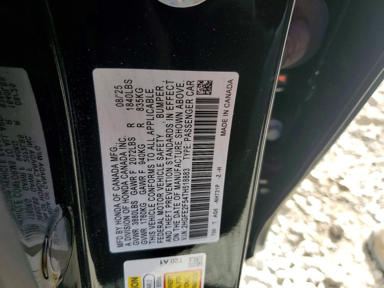 2HGFE2F54TH518883 · 2026 HONDA CIVIC · 12/12