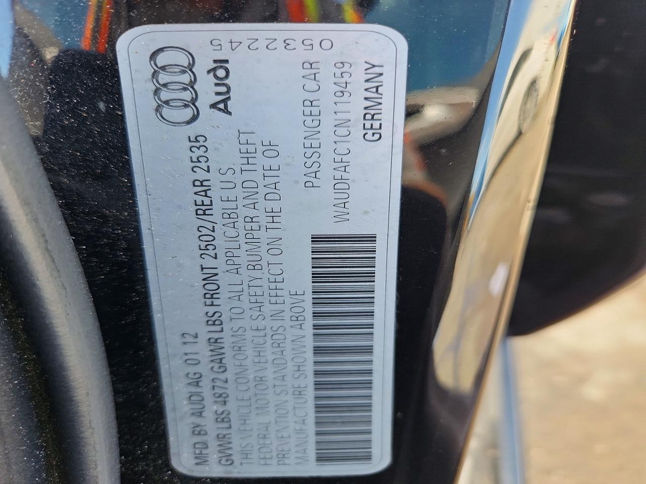 WAUDFAFC1CN119459 · 2012 AUDI A6 · 12/12