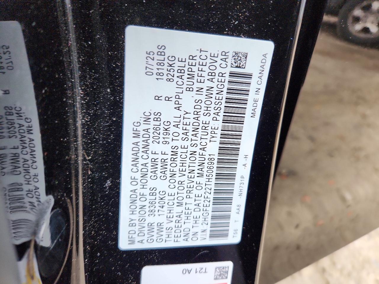 2HGFE2F22TH506981 · 2026 HONDA CIVIC · 12/12