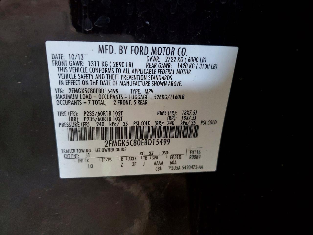 2FMGK5C80EBD15499 · 2014 FORD FLEX · 12/12