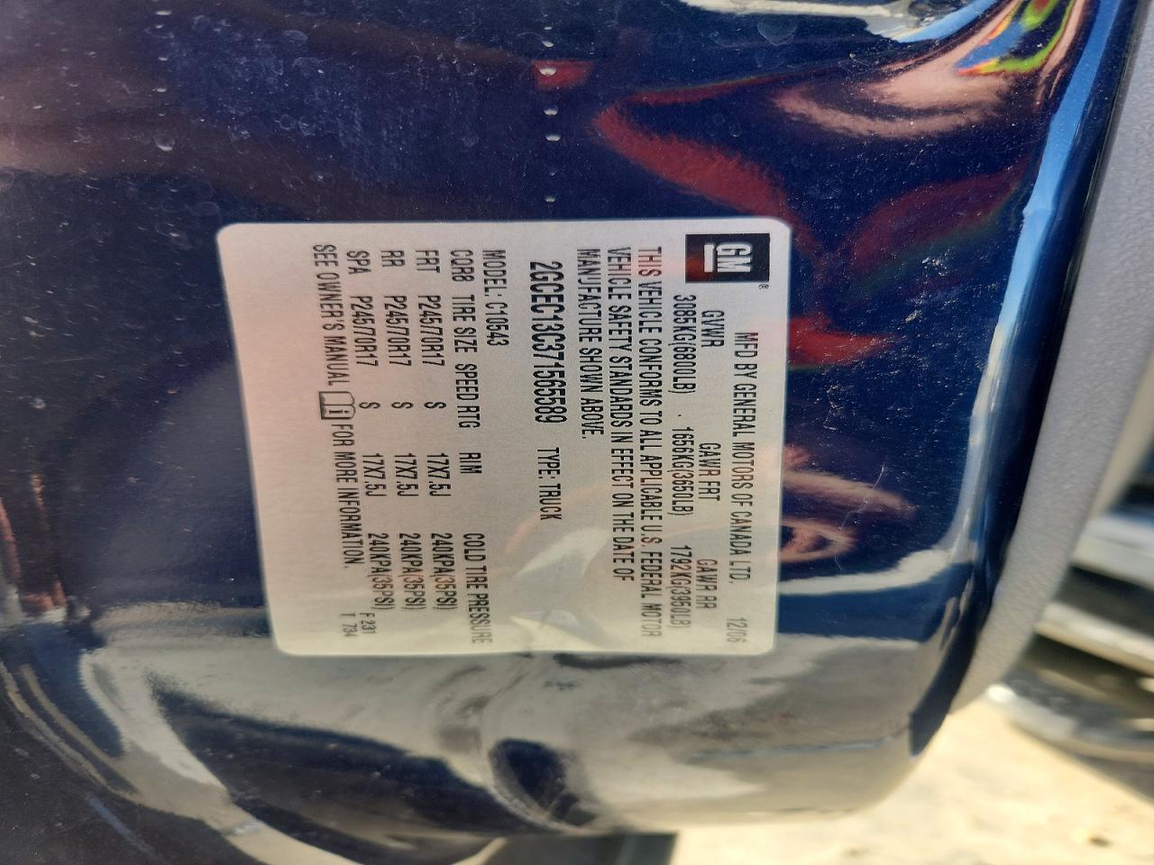 2GCEC13C371565589 · 2007 CHEVROLET SILVERADO · 12/12