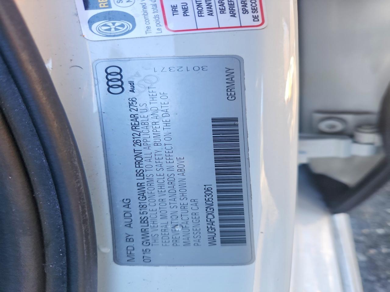 WAUGFAFCXGN053061 · 2016 AUDI A6 · 12/12