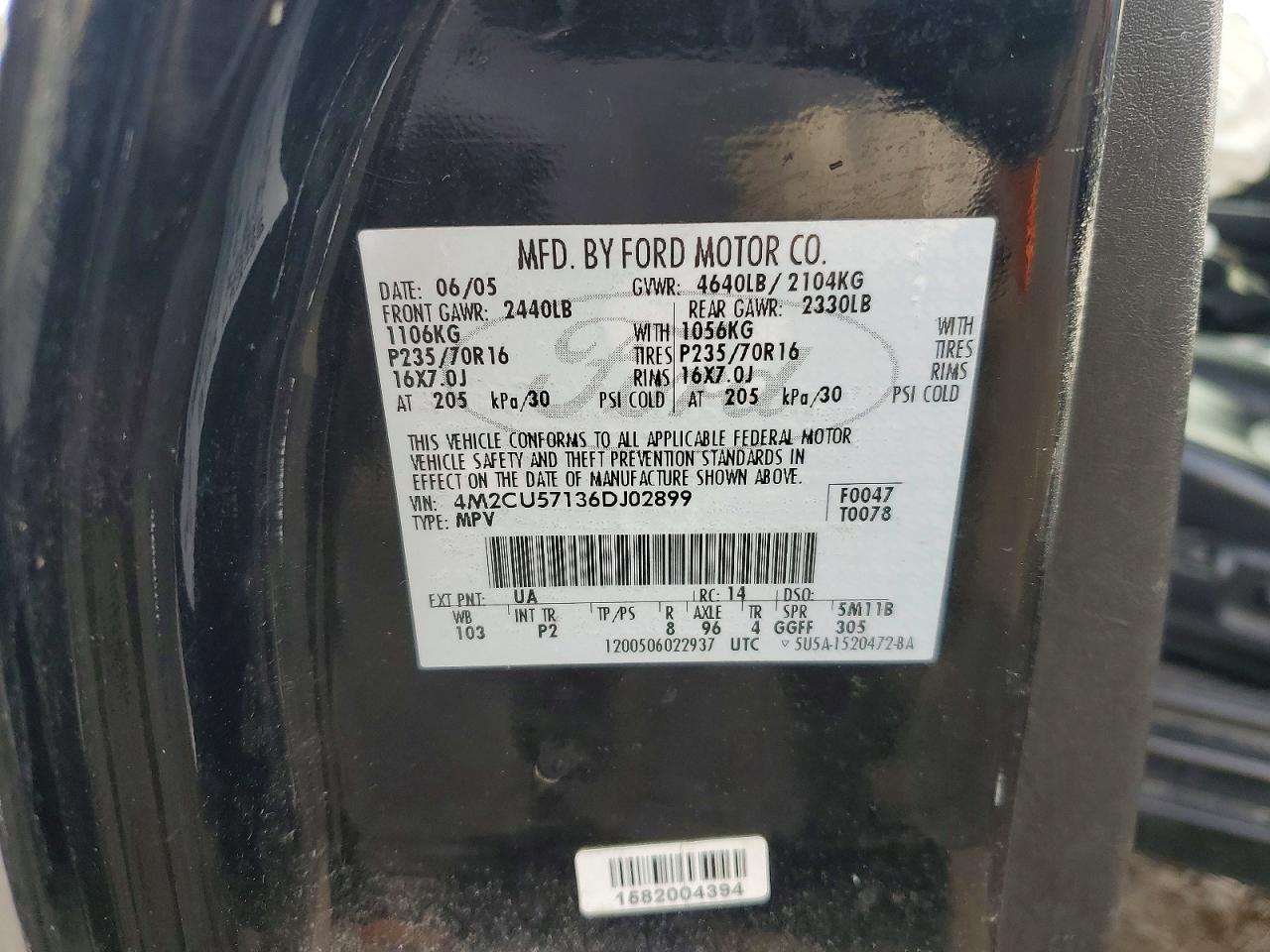 4M2CU57136DJ02899 · 2006 MERCURY MARINER · 12/12