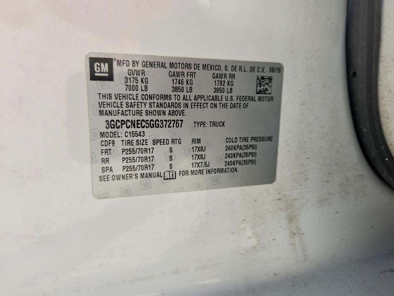 3GCPCNEC5GG372767 · 2016 CHEVROLET SILVERADO · 12/12