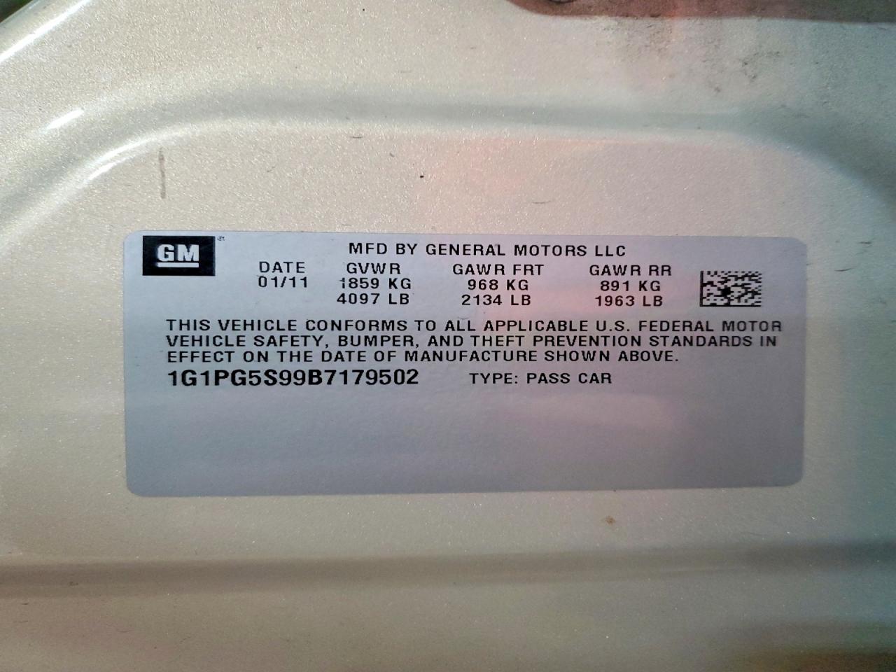 1G1PG5S99B7179502 · 2011 CHEVROLET CRUZE · 12/12