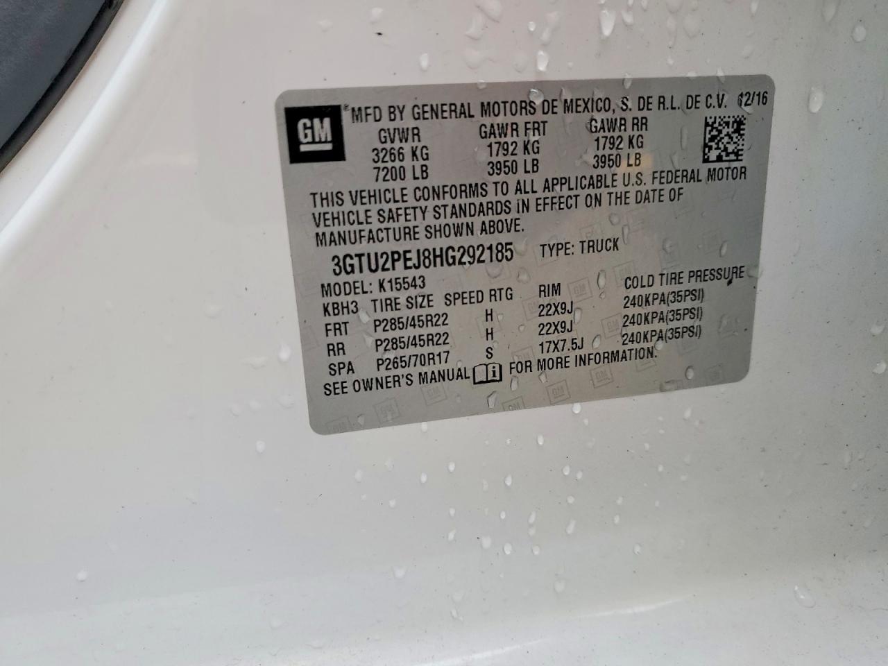 3GTU2PEJ8HG292185 · 2017 GMC SIERRA · 12/12