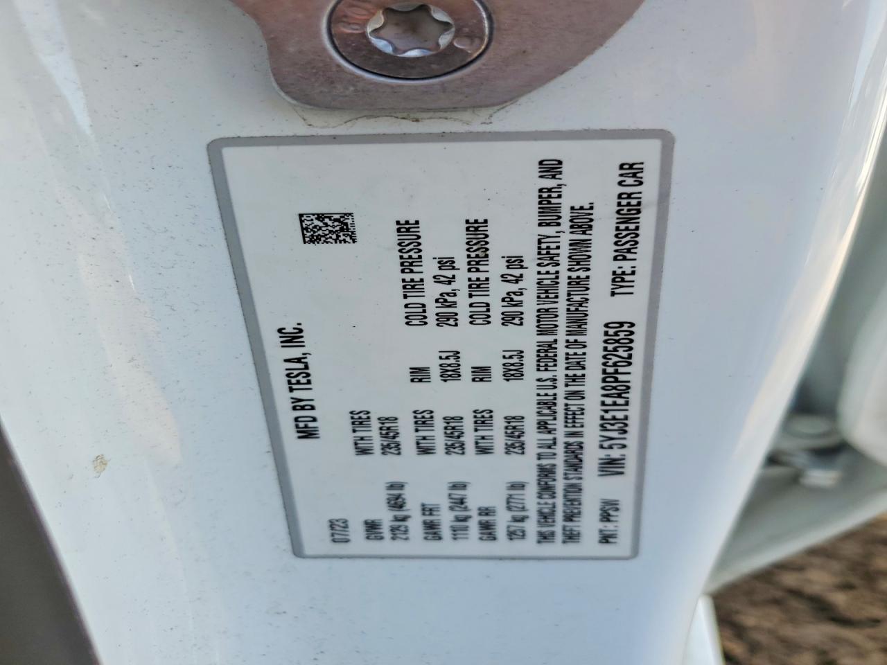 5YJ3E1EA8PF625859 · 2023 TESLA MODEL 3 · 12/12