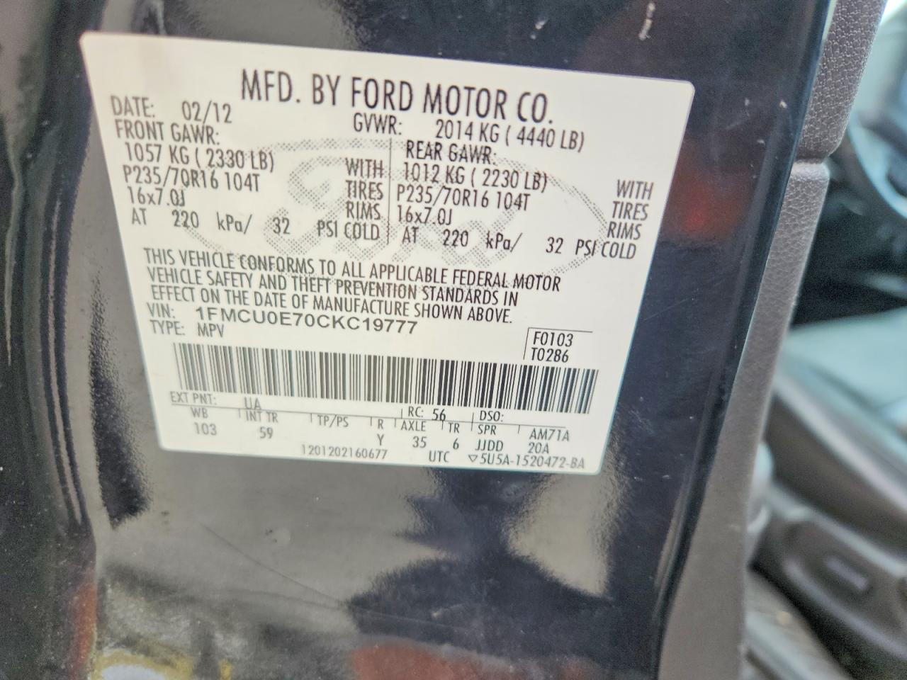1FMCU0E70CKC19777 · 2012 FORD ESCAPE · 12/12