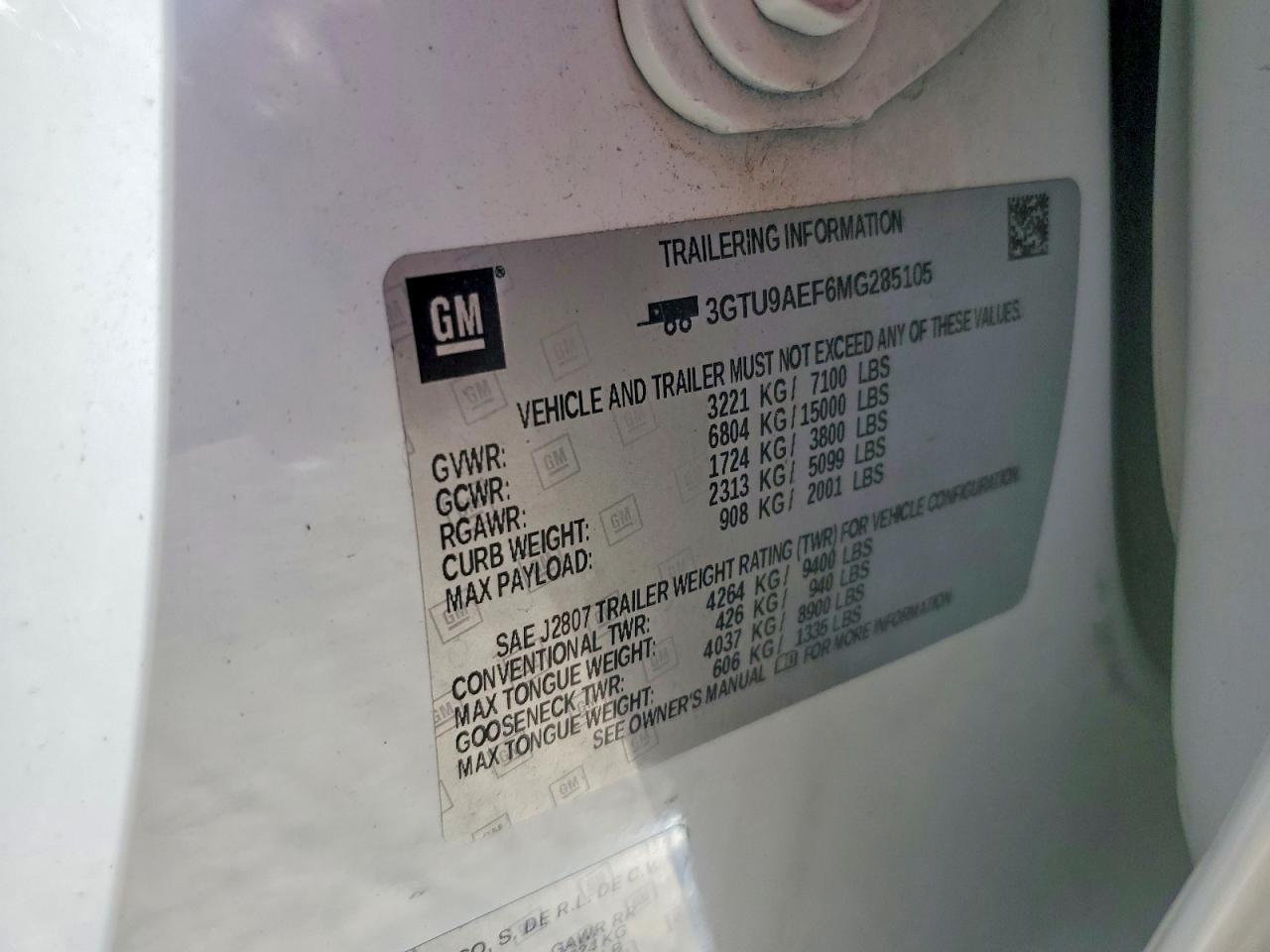 3GTU9AEF6MG285105 · 2021 GMC SIERRA · 12/12