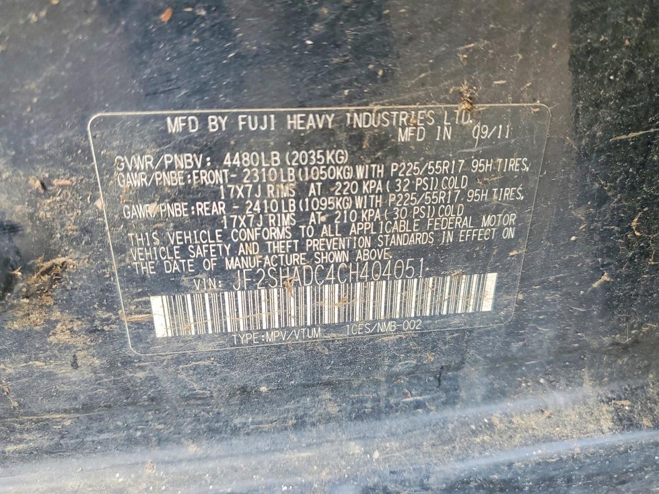 JF2SHADC4CH404051 · 2012 SUBARU FORESTER · 12/12