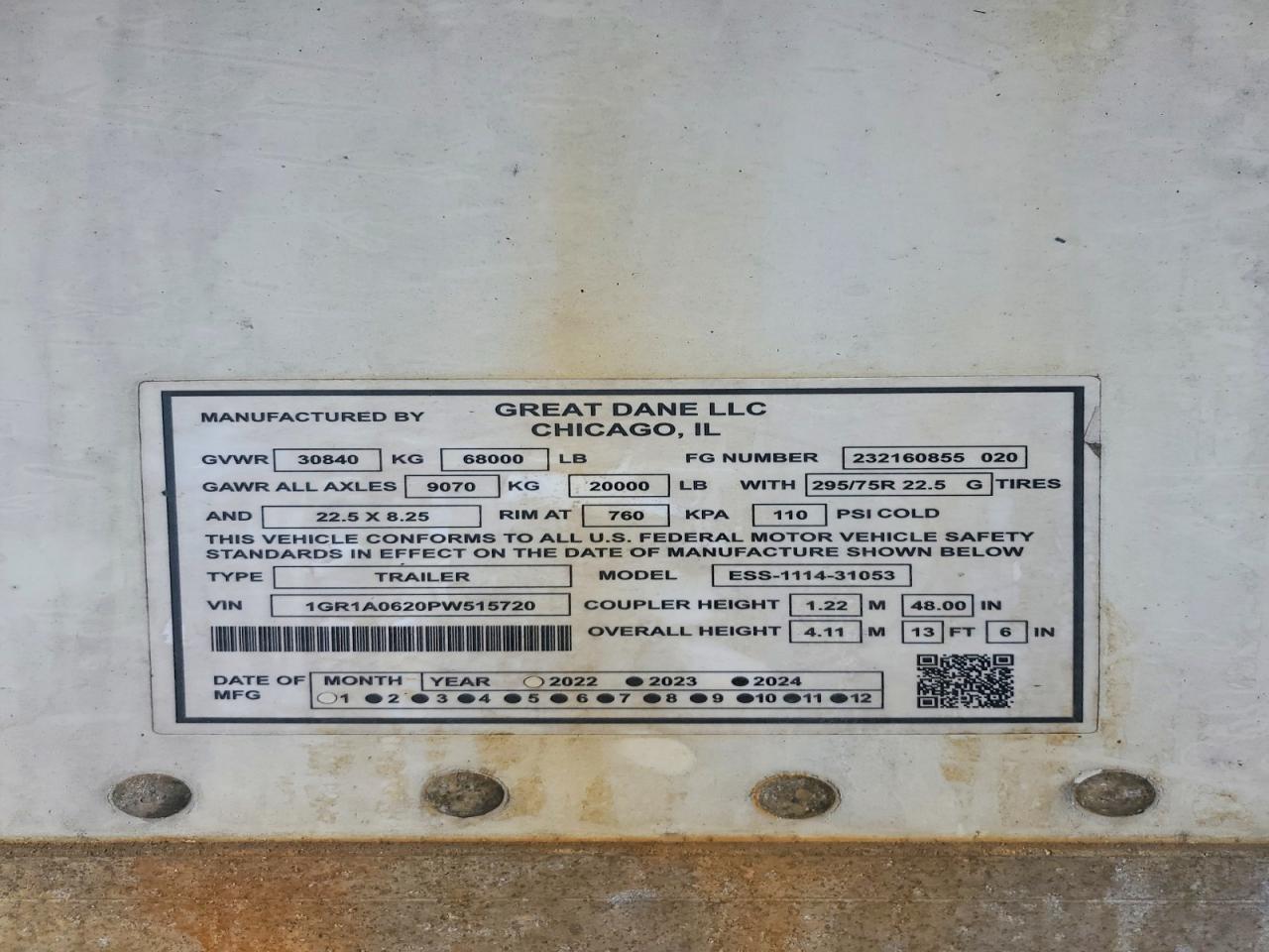 1GR1A0620PW515720 · 2023 GREAT DANE UNKNOWN · 10/10