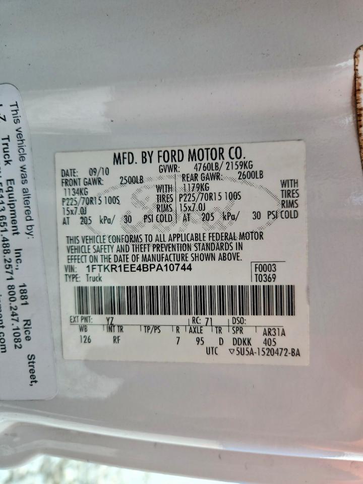 1FTKR1EE4BPA10744 · 2011 FORD RANGER · 12/12