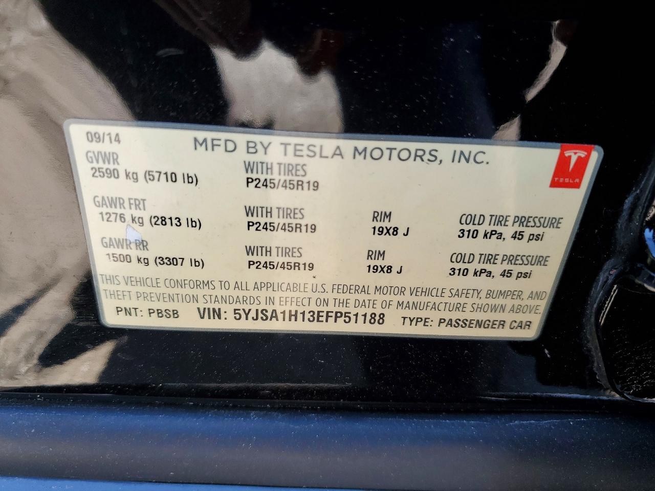 5YJSA1H13EFP51188 · 2014 TESLA MODEL S · 12/12