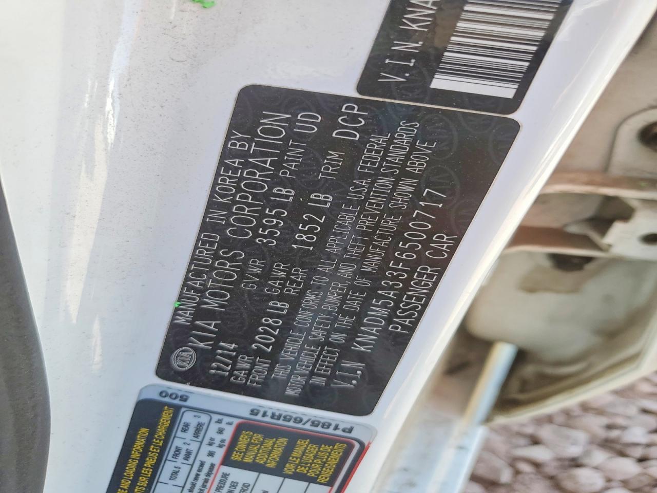 KNADM5A33F6500717 · 2015 KIA RIO · 12/12