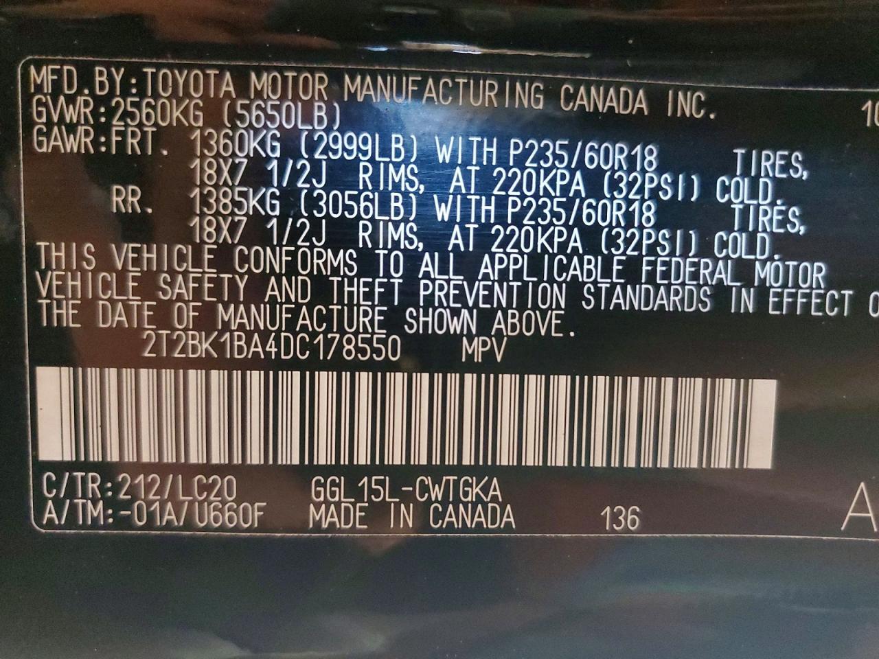 2T2BK1BA4DC178550 · 2013 LEXUS RX 350 · 12/12