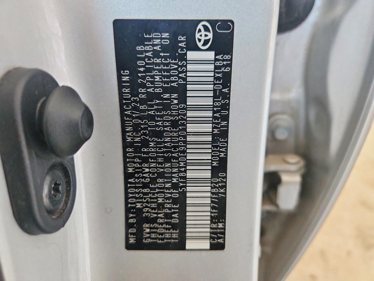 5YFB4MDE9PP013209 · 2023 TOYOTA COROLLA · 12/12