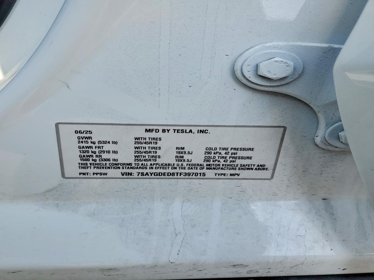 7SAYGDED8TF397015 · 2026 TESLA MODEL Y · 12/12