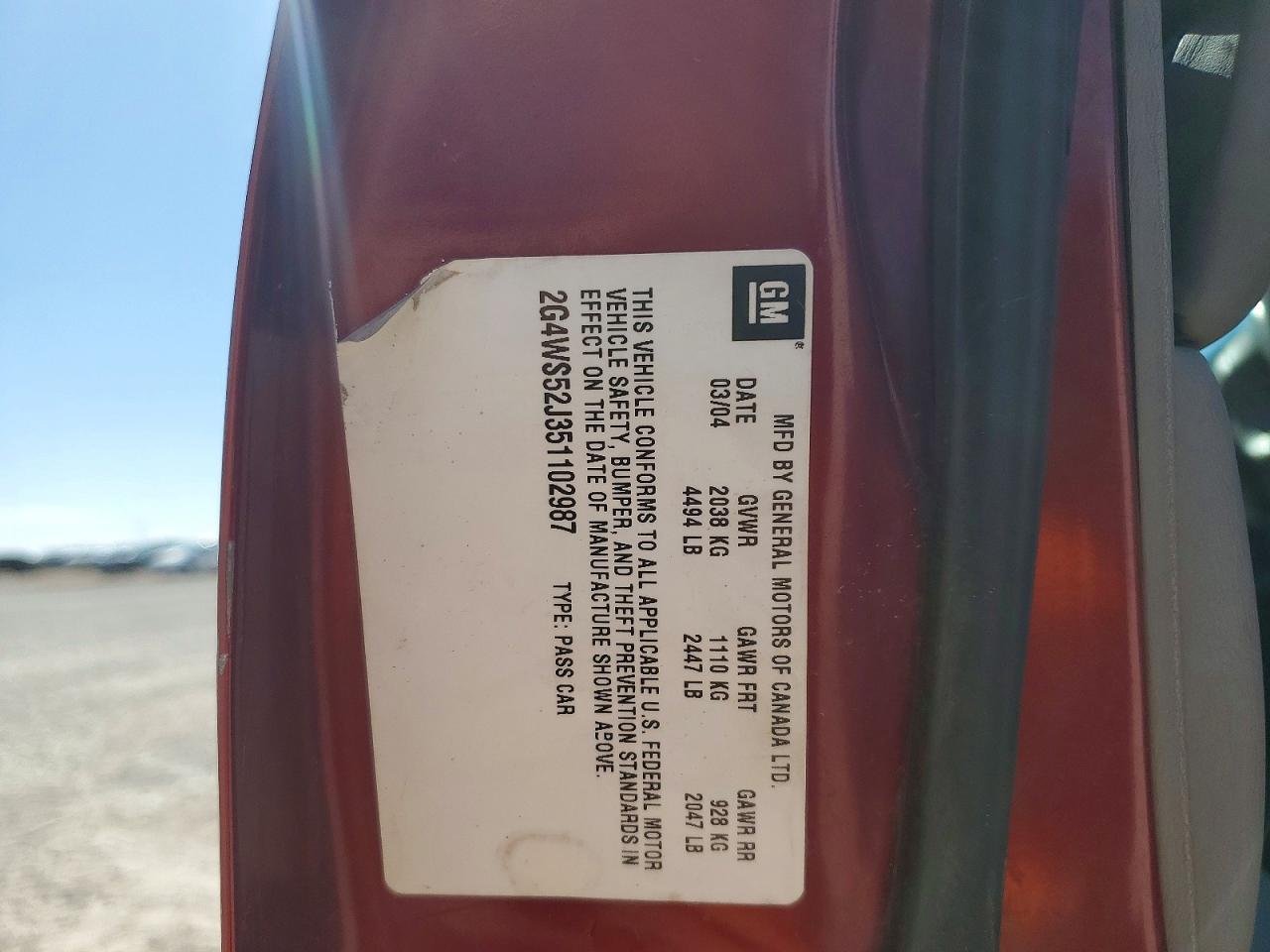 2G4WS52J351102987 · 2005 BUICK CENTURY · 12/12