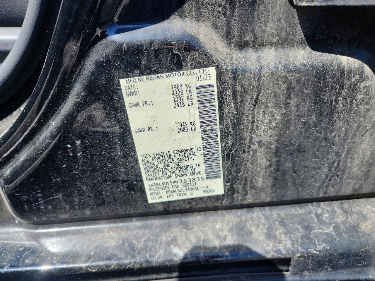 1N4BL4DV5PN353835 · 2023 NISSAN ALTIMA · 12/12