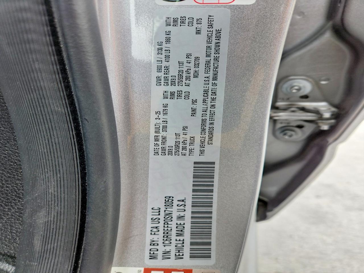 1C6RREFP0SN718059 · 2025 RAM 1500 · 12/12