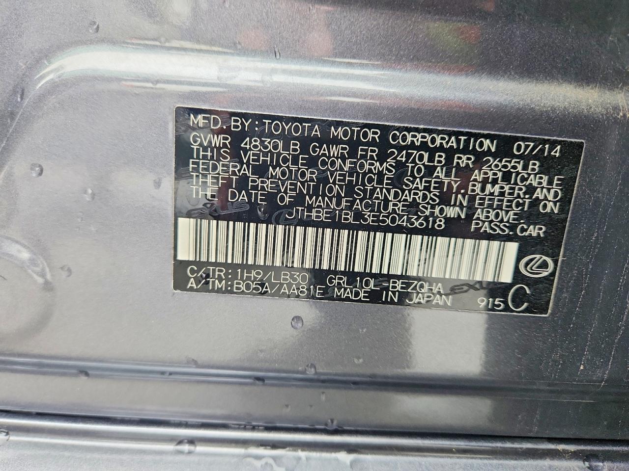 JTHBE1BL3E5043618 · 2014 LEXUS GS · 12/12