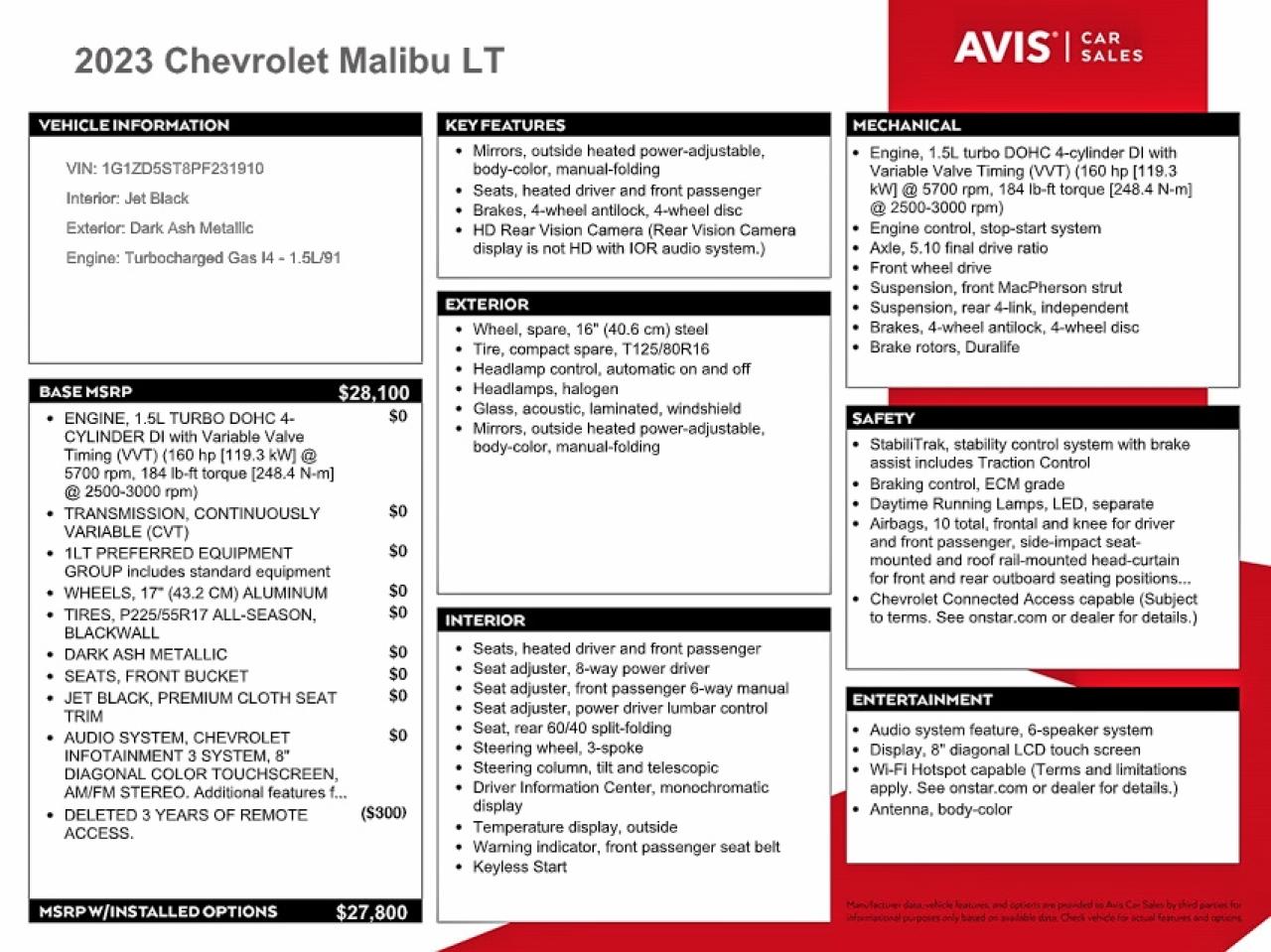 1G1ZD5ST8PF231910 · 2023 CHEVROLET MALIBU · 12/13