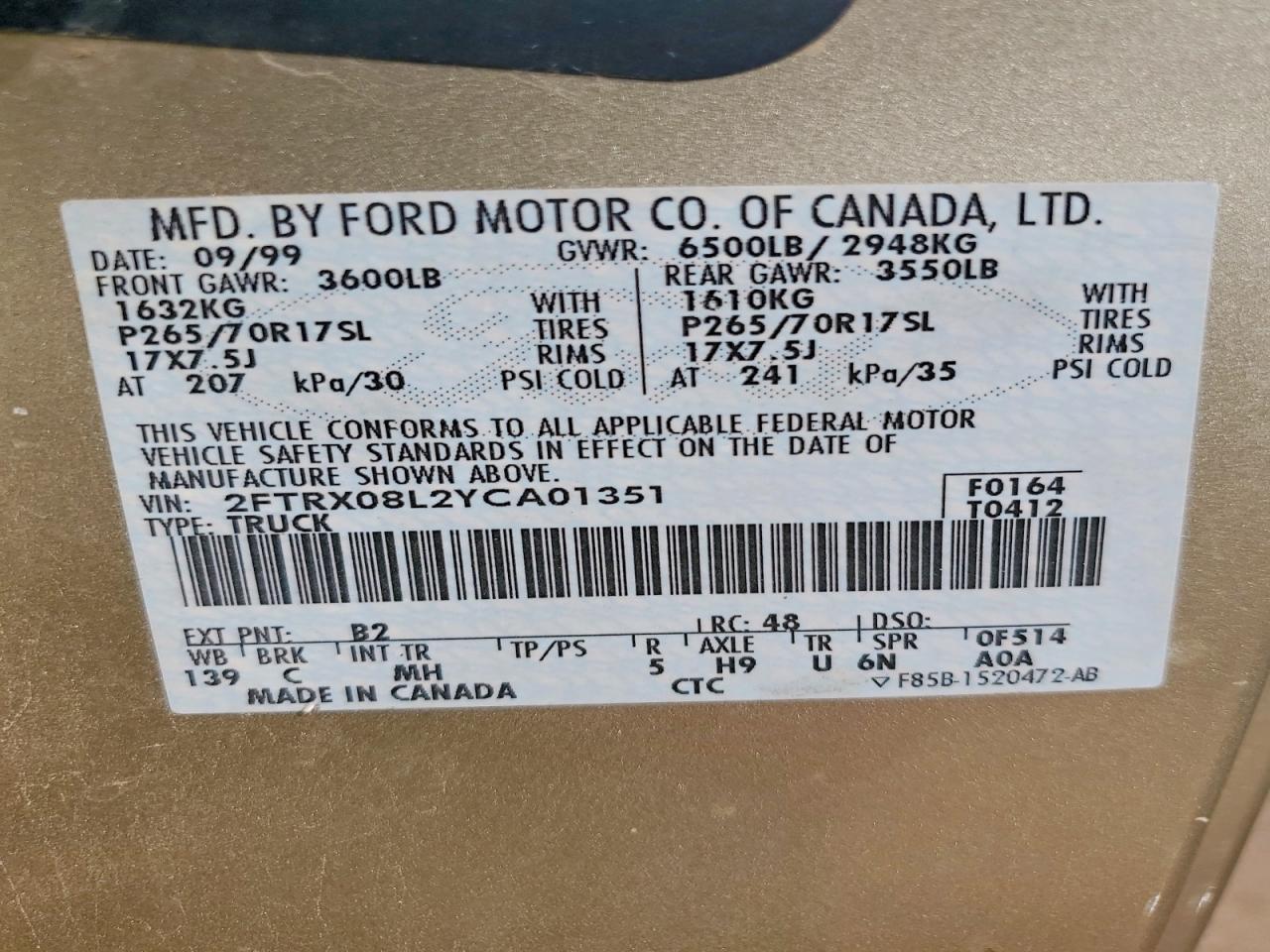 2FTRX08L2YCA01351 · 2004 FORD F150 · 12/12