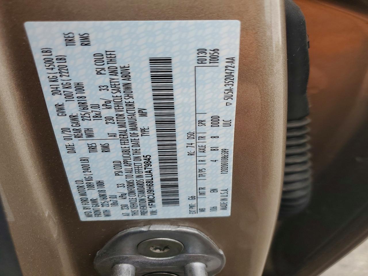 1FMCU9H68LUA79845 · 2020 FORD ESCAPE · 12/12