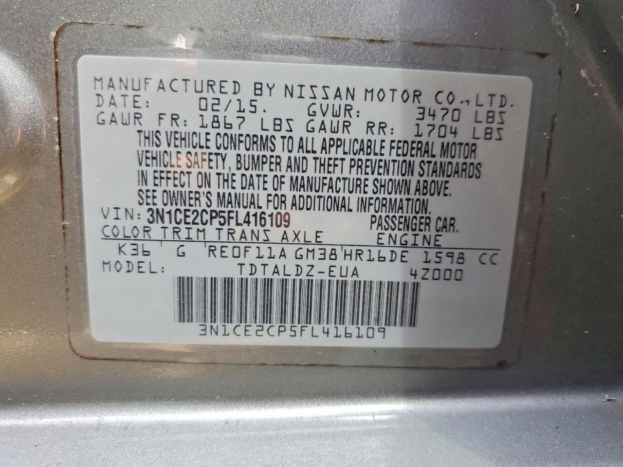 3N1CE2CP5FL416109 · 2015 NISSAN VERSA NOTE · 12/12