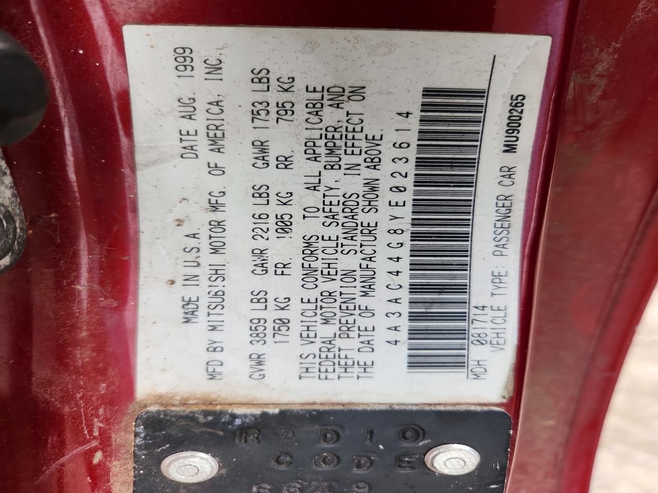 4A3AC44G8YE023614 · 2000 MITSUBISHI ECLIPSE · 12/12