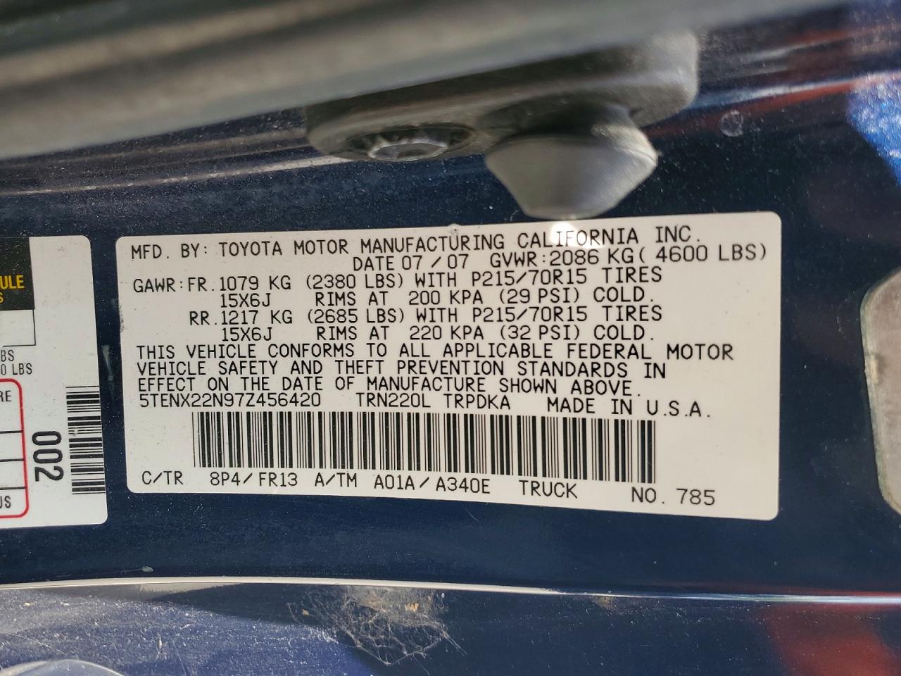 5TENX22N97Z456420 · 2007 TOYOTA TACOMA · 12/12
