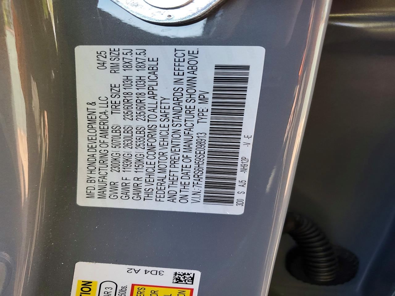 7FARS6H59SE098913 · 2025 HONDA CR-V · 12/12