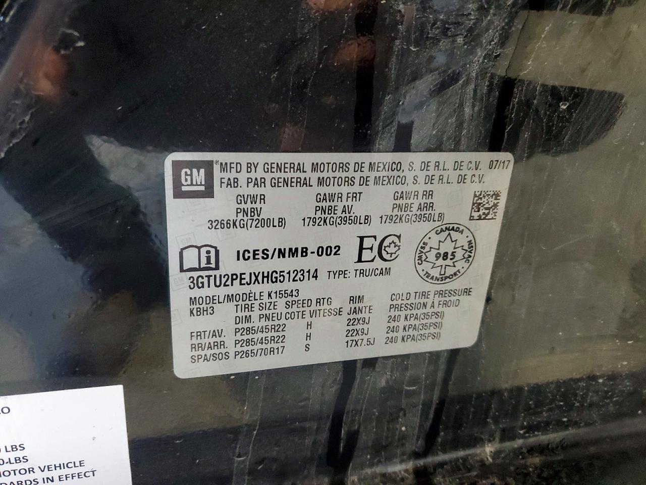 3GTU2PEJXHG512314 · 2017 GMC SIERRA · 12/12