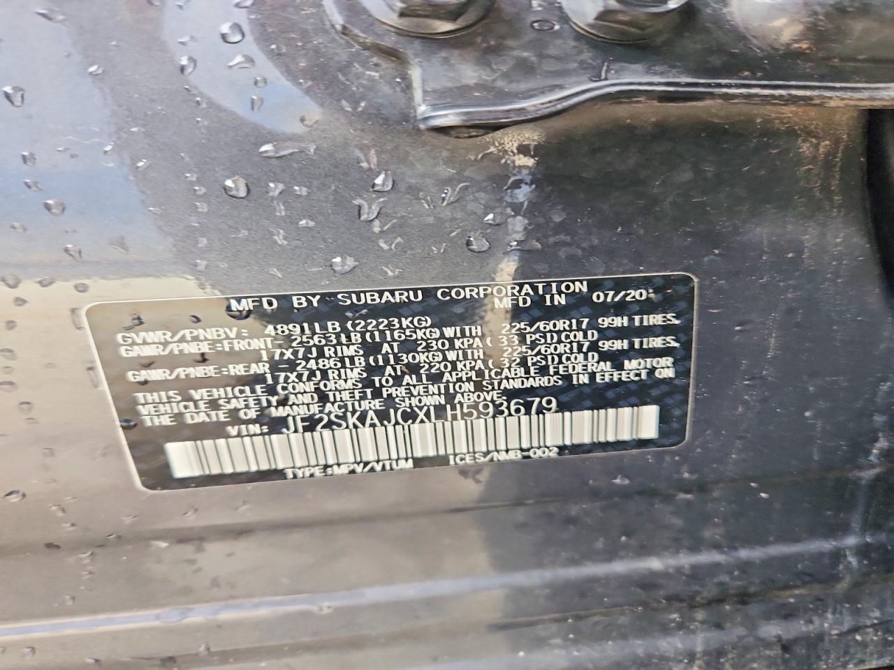 JF2SKAJCXLH593679 · 2020 SUBARU FORESTER · 12/12