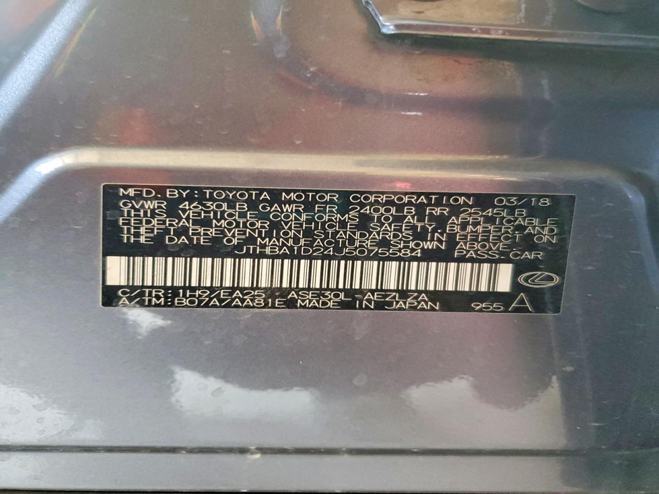 JTHBA1D24J5075584 · 2018 LEXUS IS · 12/12